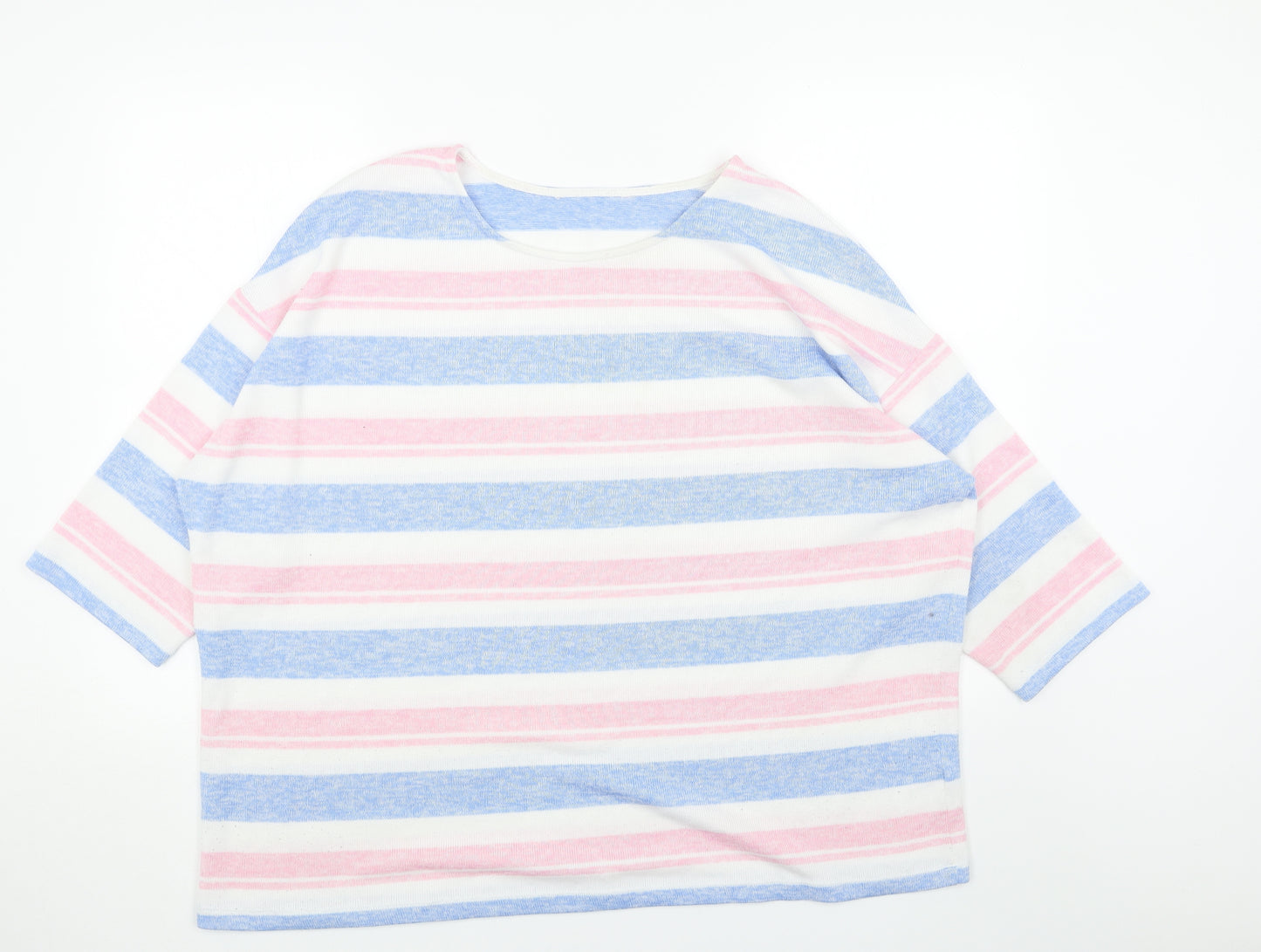 TU Womens Pink Round Neck Striped Polyester Pullover Jumper Size 24