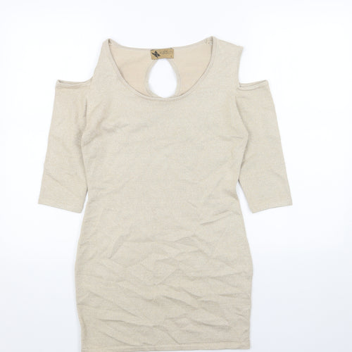 Katsumi Womens Gold Cotton Bodycon Size L Scoop Neck Pullover