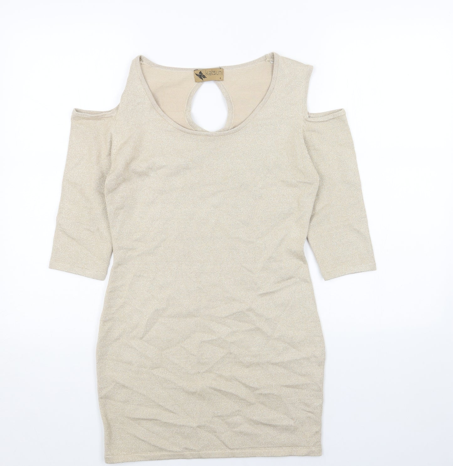 Katsumi Womens Gold Cotton Bodycon Size L Scoop Neck Pullover