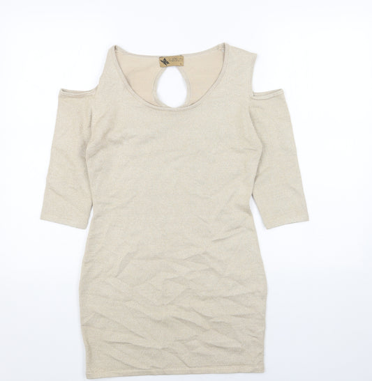 Katsumi Womens Gold Cotton Bodycon Size L Scoop Neck Pullover