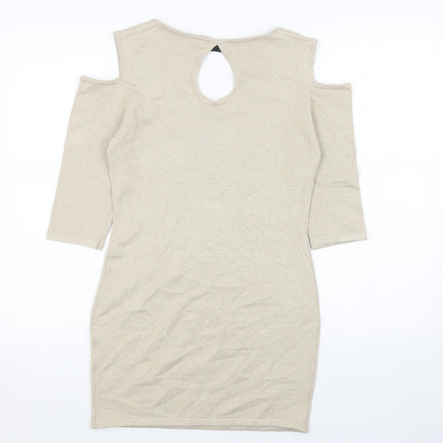 Katsumi Womens Gold Cotton Bodycon Size L Scoop Neck Pullover