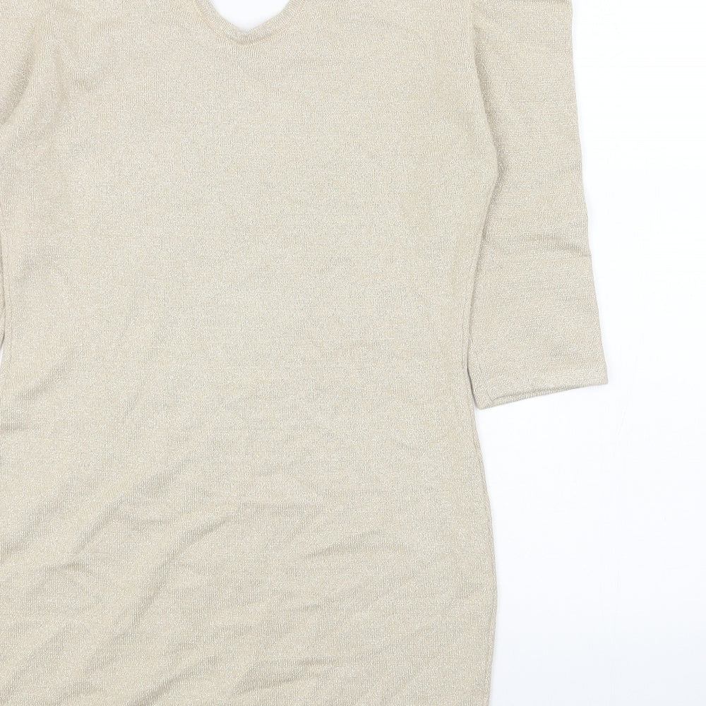 Katsumi Womens Gold Cotton Bodycon Size L Scoop Neck Pullover