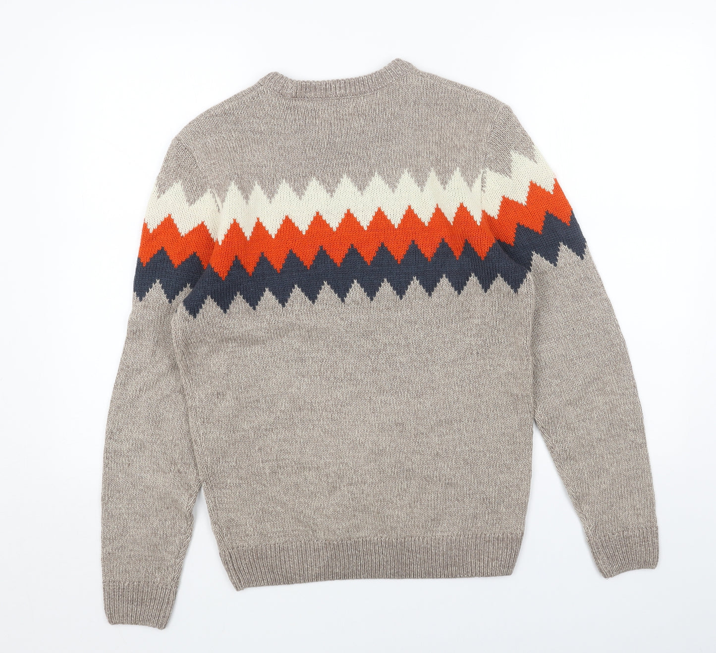 George Mens Beige Round Neck Geometric Acrylic Pullover Jumper Size S