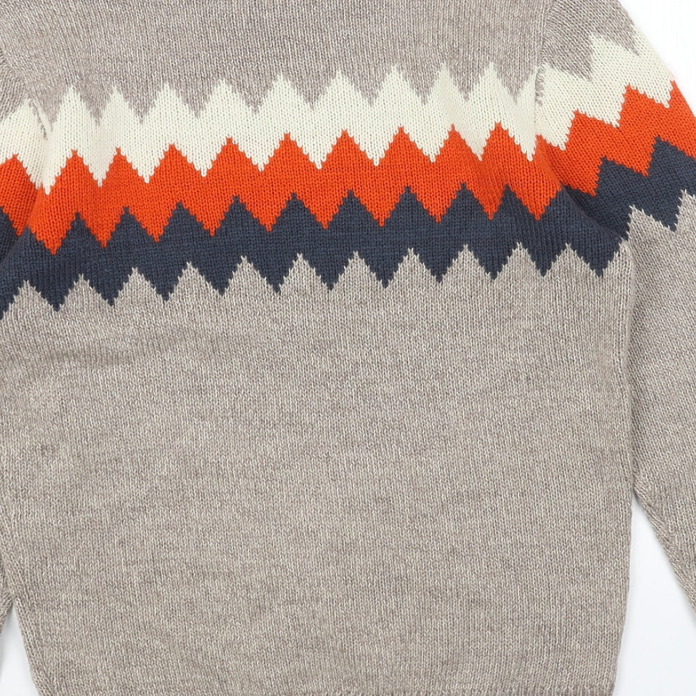 George Mens Beige Round Neck Geometric Acrylic Pullover Jumper Size S