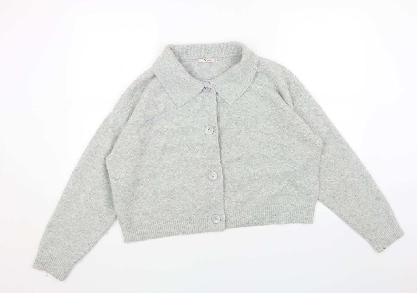 TU Womens Grey Collared Polyester Cardigan Jumper Size 16