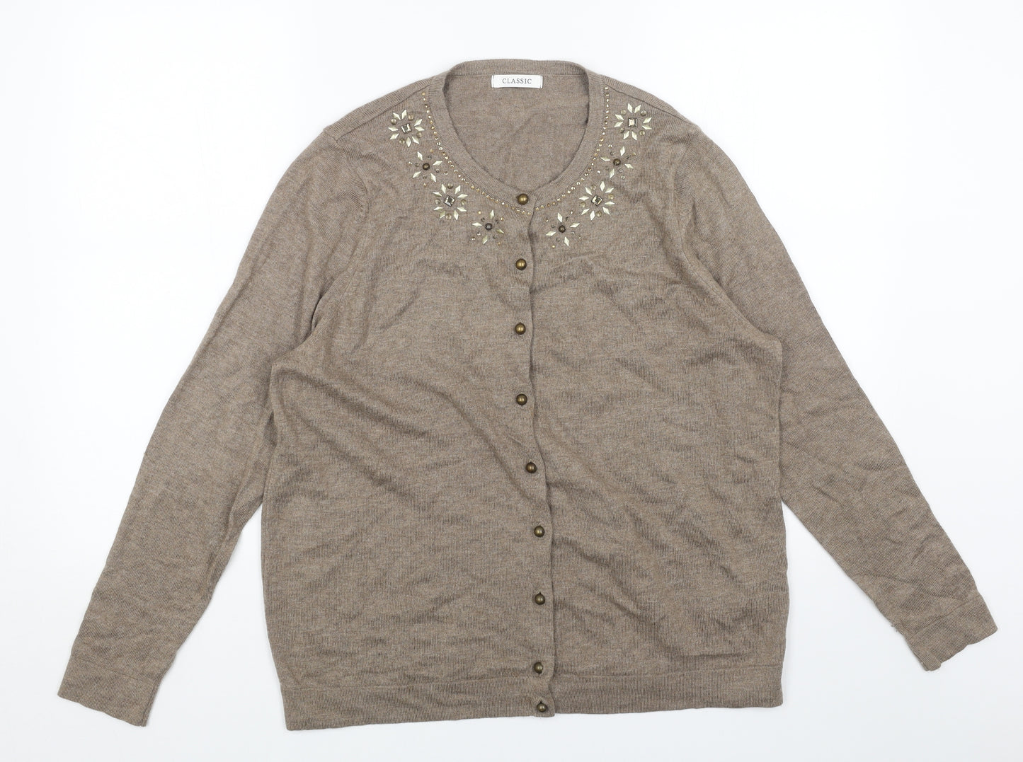 Marks and Spencer Womens Brown Round Neck Wool Cardigan Jumper Size 18