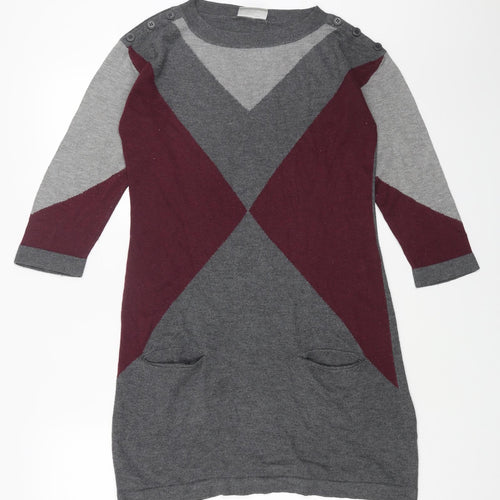 Wallis Womens Grey Geometric Acrylic Jumper Dress Size S Round Neck Pullover