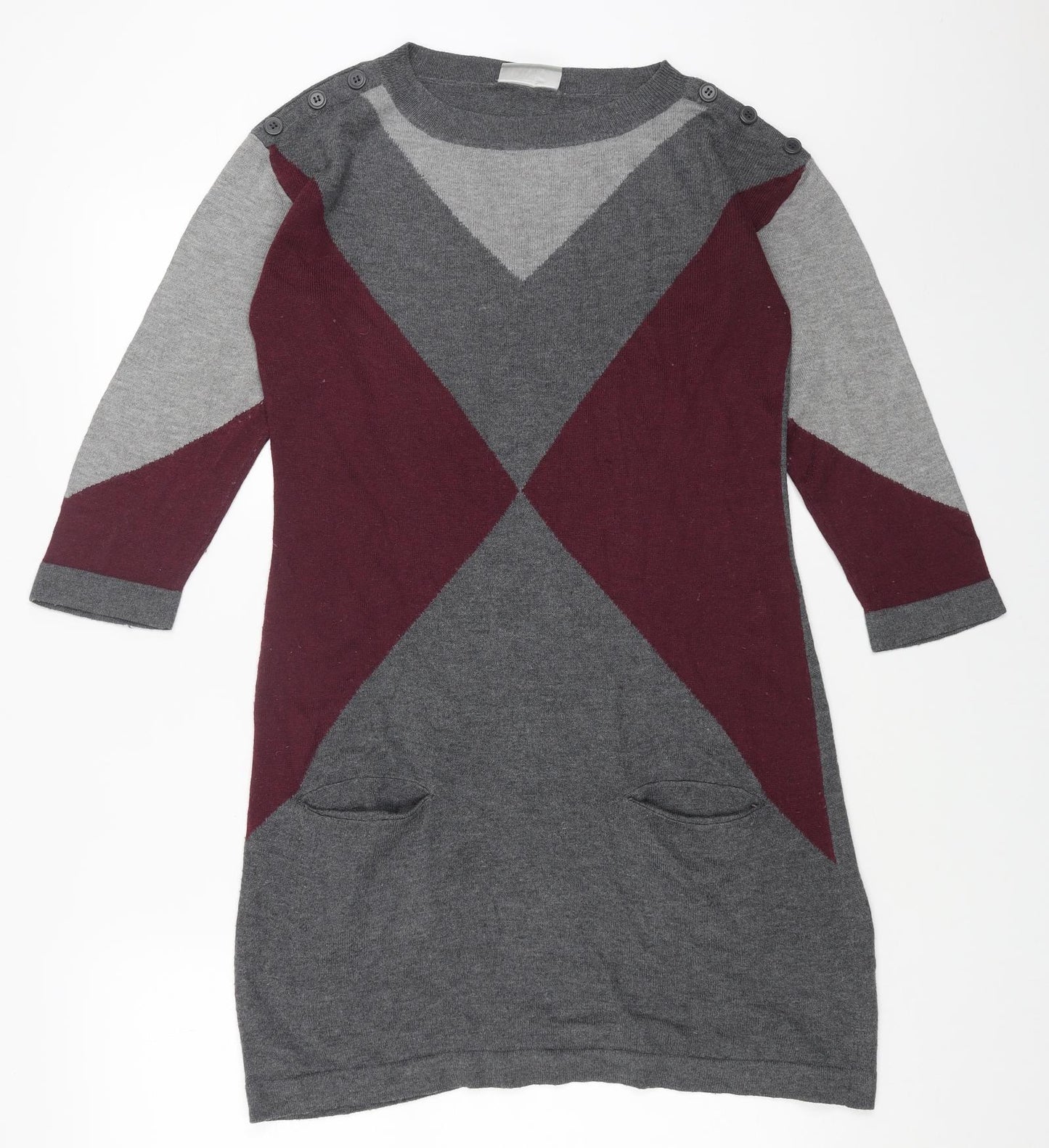 Wallis Womens Grey Geometric Acrylic Jumper Dress Size S Round Neck Pullover