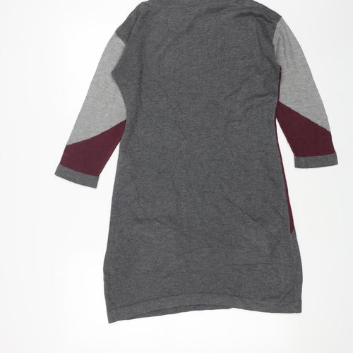 Wallis Womens Grey Geometric Acrylic Jumper Dress Size S Round Neck Pullover