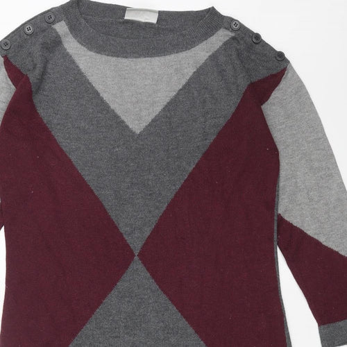 Wallis Womens Grey Geometric Acrylic Jumper Dress Size S Round Neck Pullover