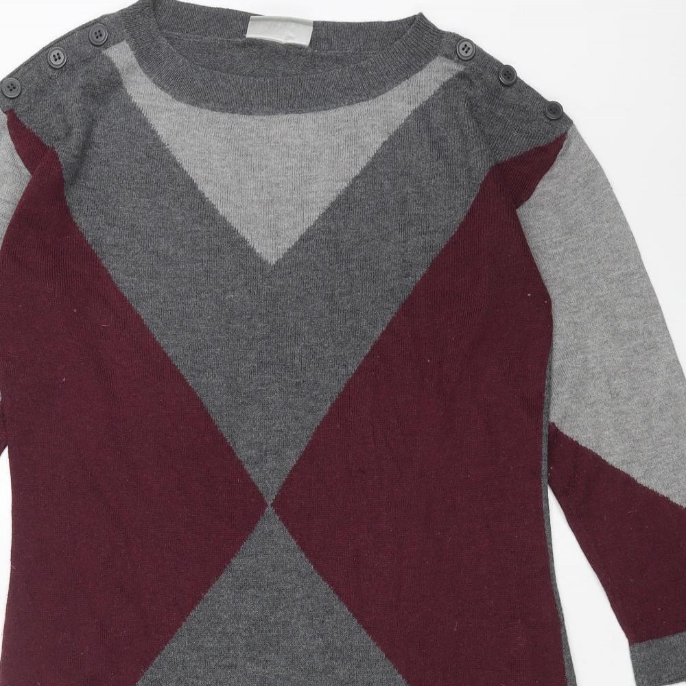 Wallis Womens Grey Geometric Acrylic Jumper Dress Size S Round Neck Pullover