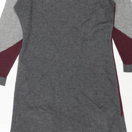 Wallis Womens Grey Geometric Acrylic Jumper Dress Size S Round Neck Pullover