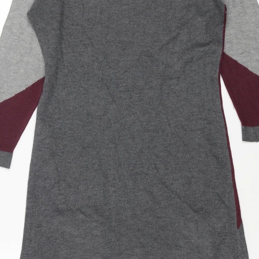 Wallis Womens Grey Geometric Acrylic Jumper Dress Size S Round Neck Pullover