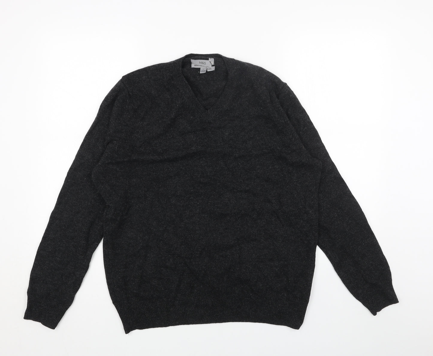 Marks and Spencer Mens Black V-Neck Wool Pullover Jumper Size L