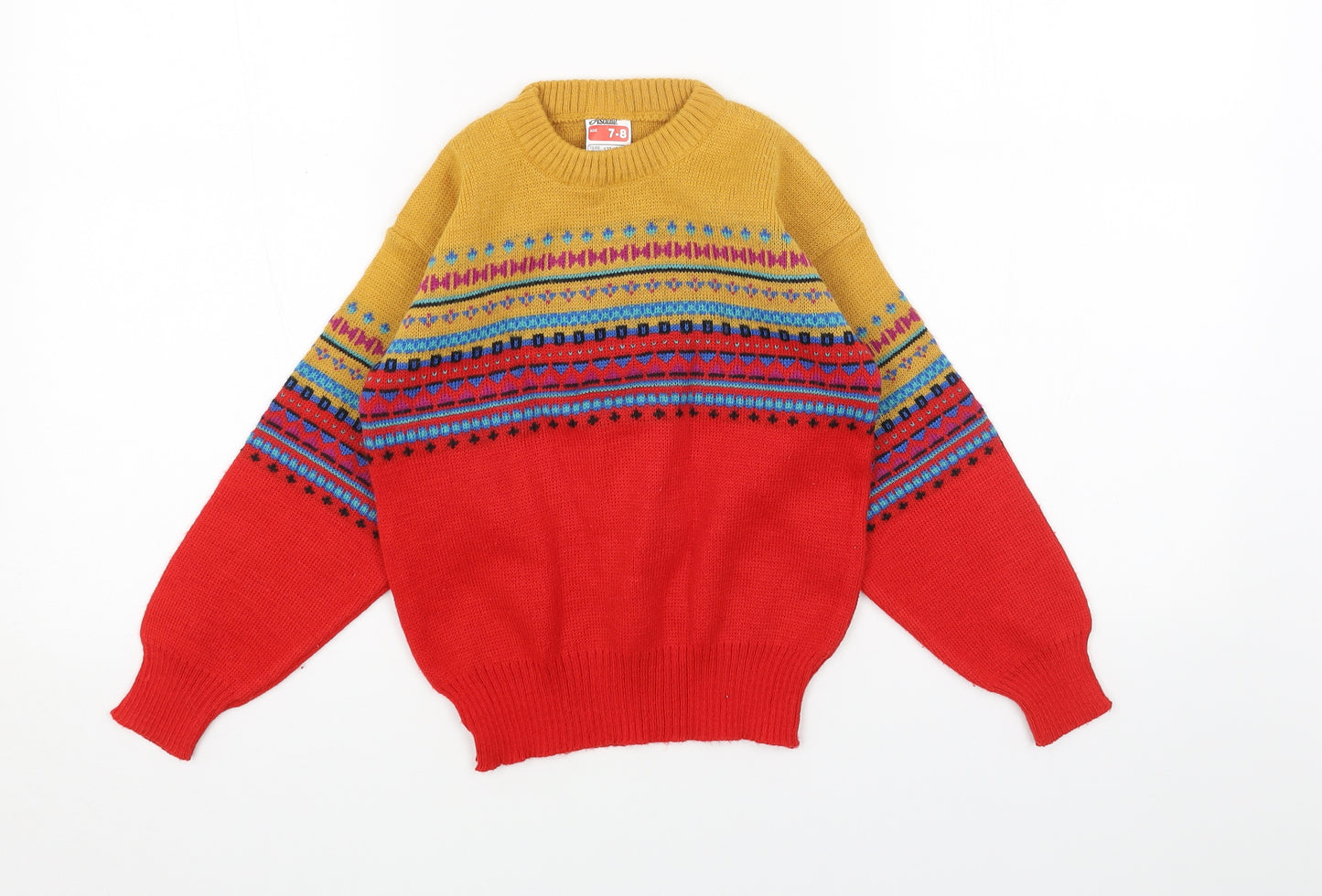 Preworn Boys Red Round Neck Acrylic Pullover Jumper Size 7-8 Years Pullover