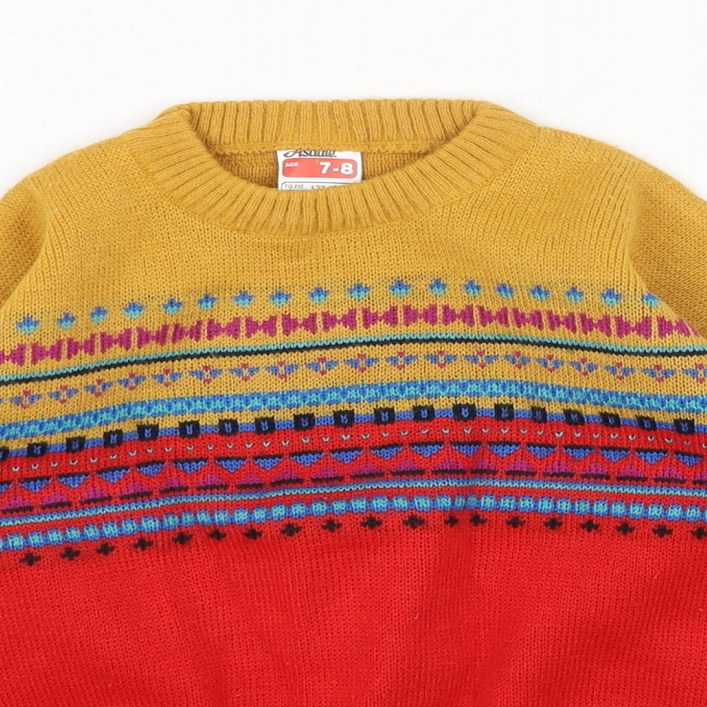 Preworn Boys Red Round Neck Acrylic Pullover Jumper Size 7-8 Years Pullover