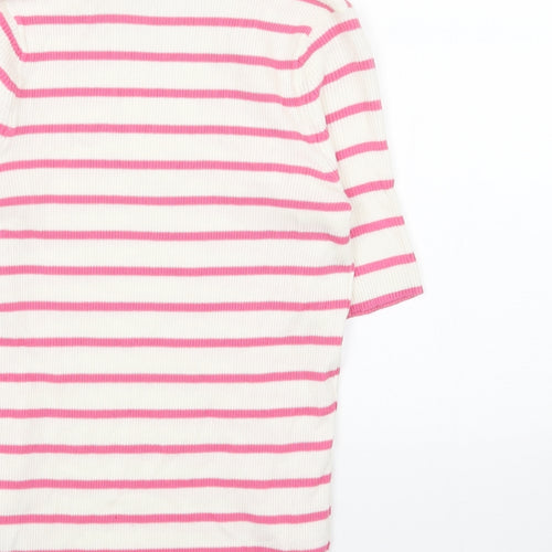 Marks and Spencer Womens White Collared Striped Cotton Pullover Jumper Size XS