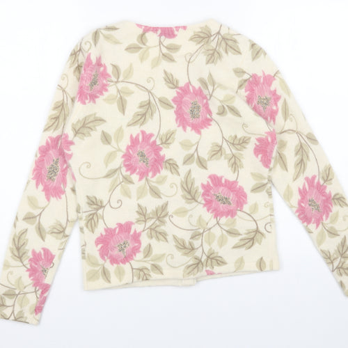Kaliko Womens Beige Scoop Neck Floral Wool Cardigan Jumper Size 10