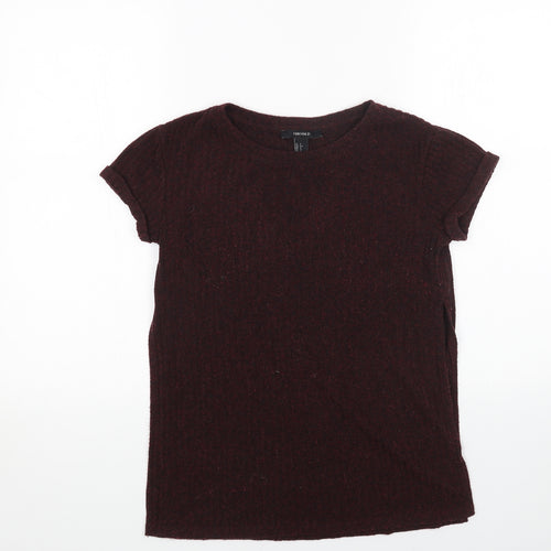 FOREVER 21 Womens Red Polyester Basic T-Shirt Size S Round Neck