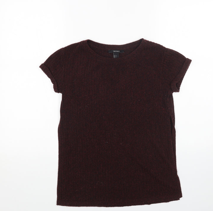 FOREVER 21 Womens Red Polyester Basic T-Shirt Size S Round Neck