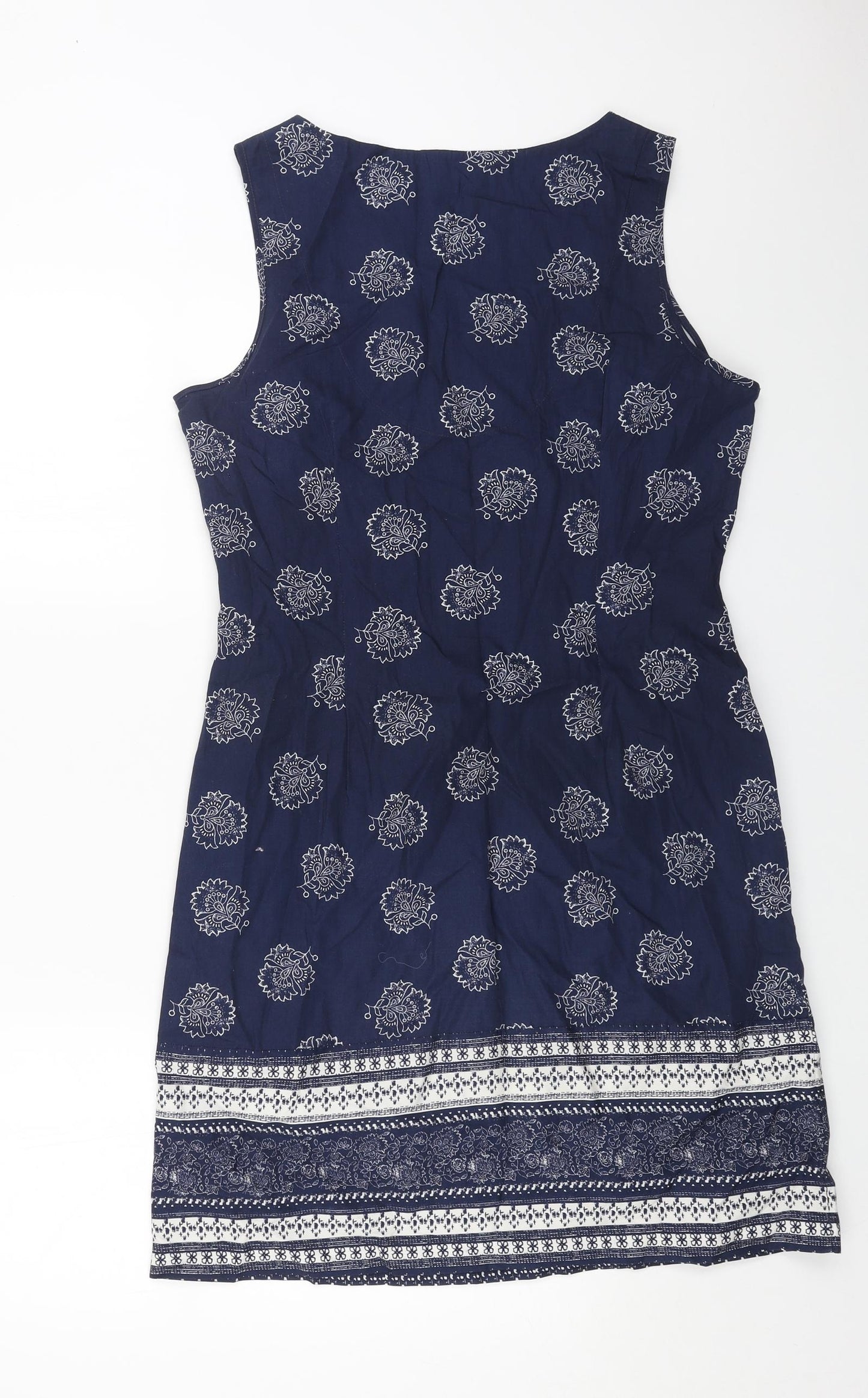George Womens Blue Geometric Cotton A-Line Size 14 V-Neck Zip