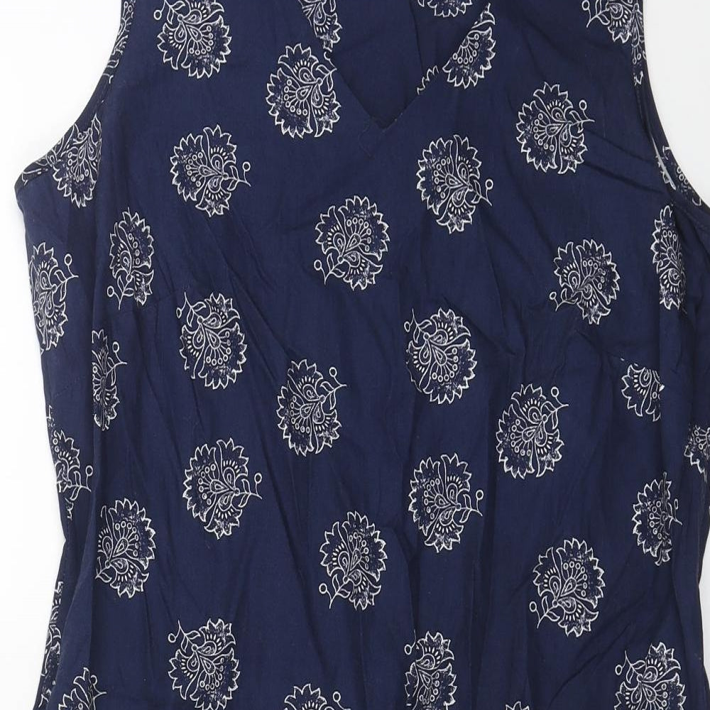 George Womens Blue Geometric Cotton A-Line Size 14 V-Neck Zip