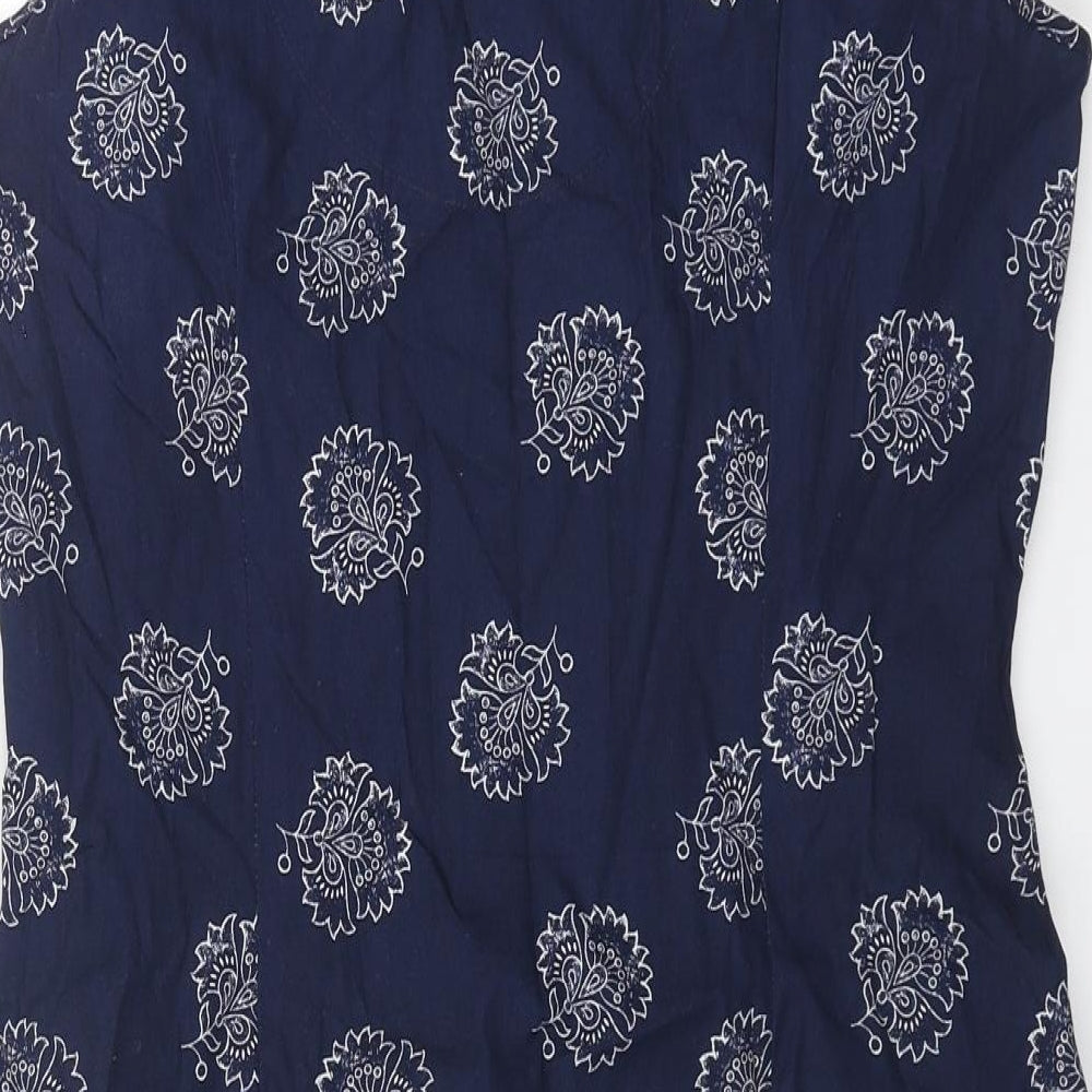 George Womens Blue Geometric Cotton A-Line Size 14 V-Neck Zip
