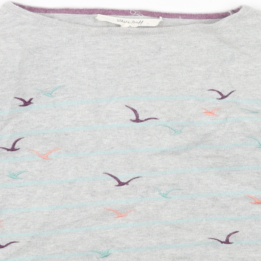 White Stuff Womens Grey Boat Neck Geometric Wool Pullover Jumper Size 14