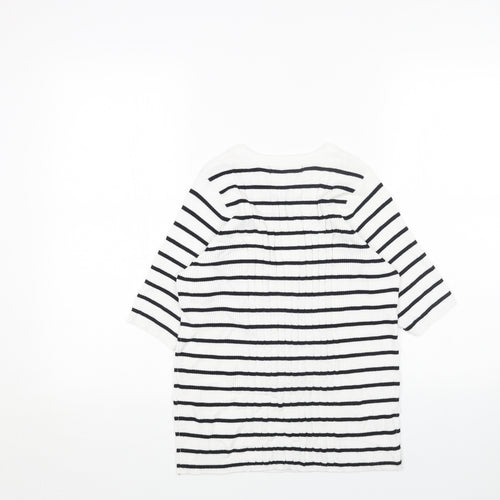 Marks and Spencer Womens White Scoop Neck Striped Cotton Pullover Jumper Size M - Ribbed