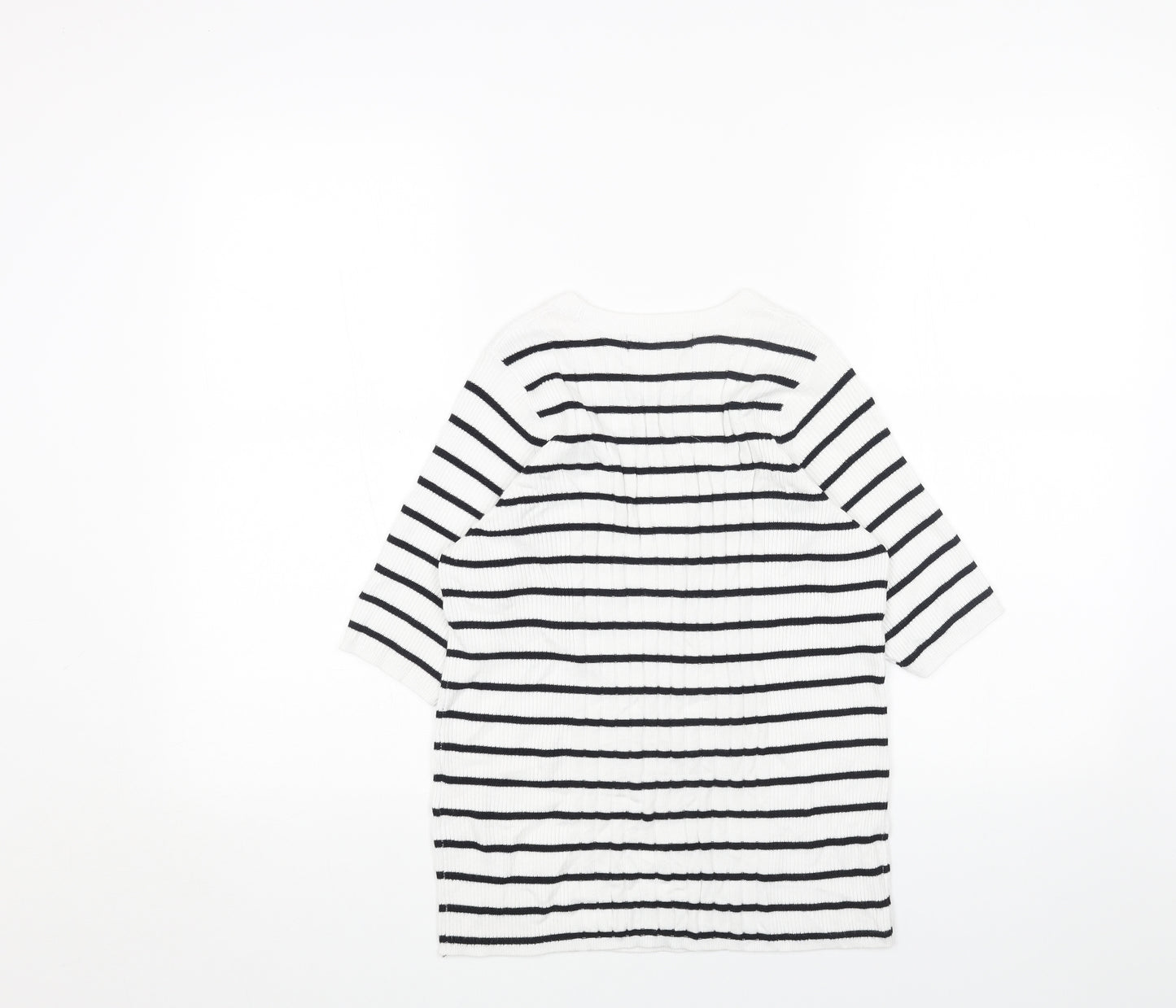 Marks and Spencer Womens White Scoop Neck Striped Cotton Pullover Jumper Size M - Ribbed
