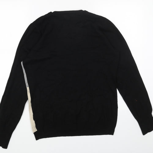 DIXIE Womens Black Scoop Neck Cotton Pullover Jumper Size L - Colourblock