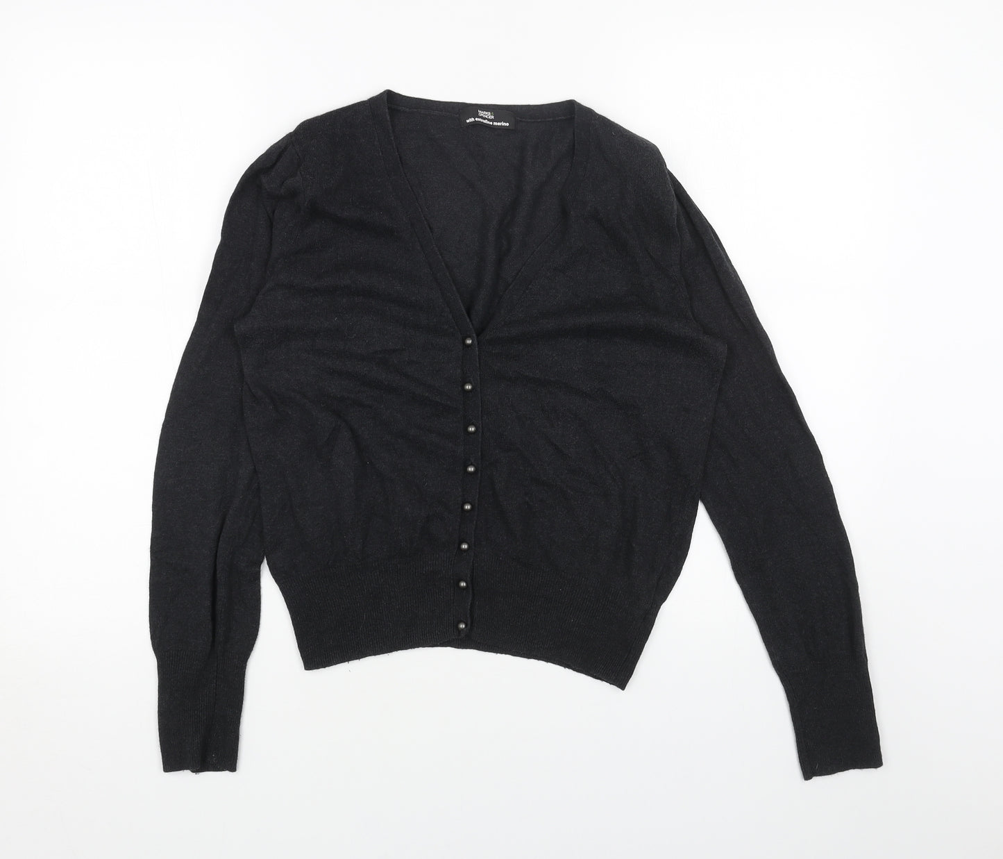 Marks and Spencer Womens Grey V-Neck Viscose Cardigan Jumper Size 12