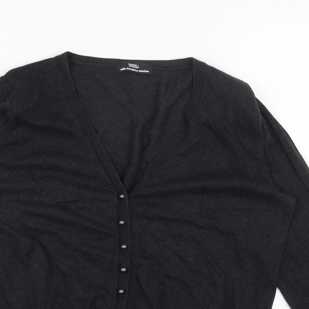 Marks and Spencer Womens Grey V-Neck Viscose Cardigan Jumper Size 12