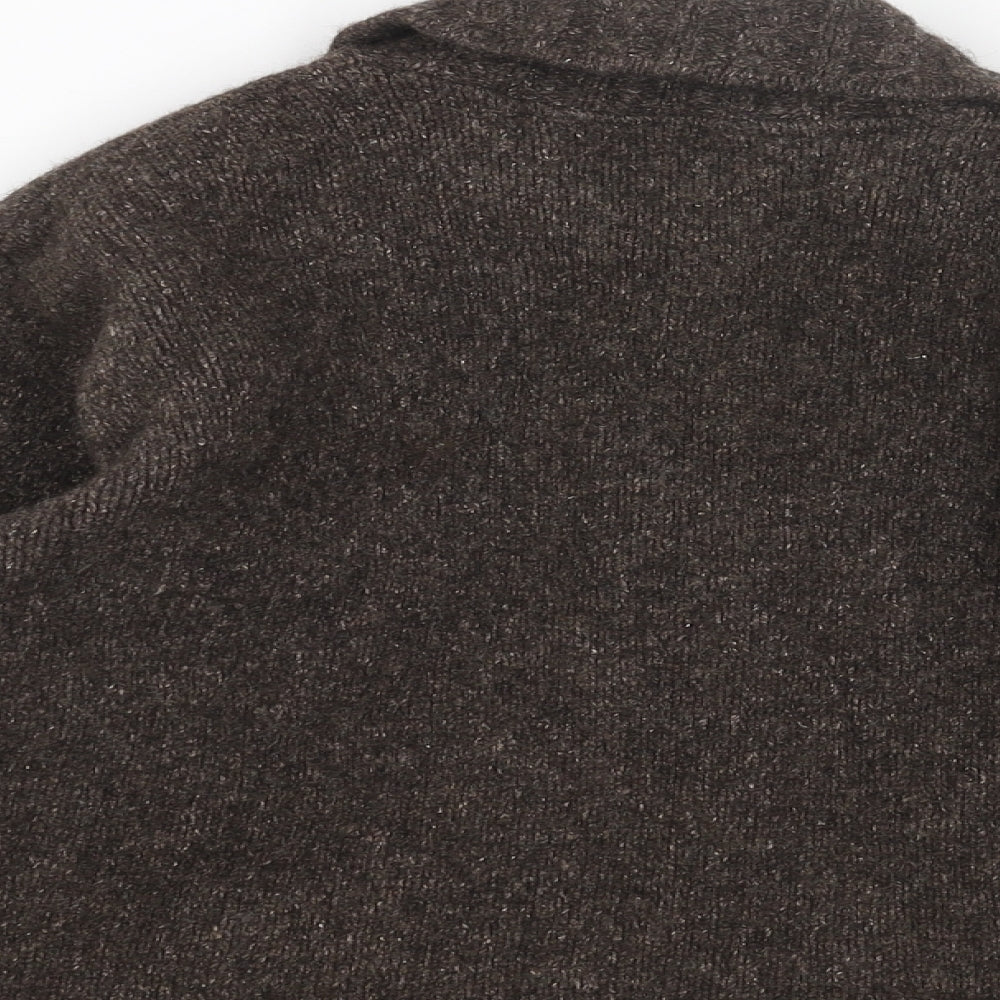Laura Ashley Womens Brown Collared Wool Cardigan Jumper Size M
