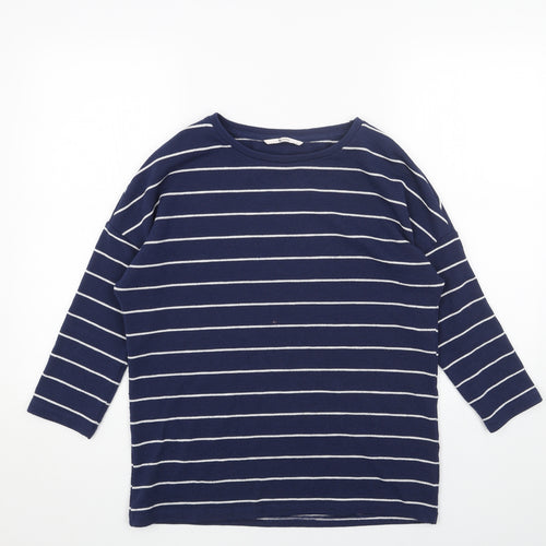 TU Womens Blue Boat Neck Striped Acrylic Pullover Jumper Size 10