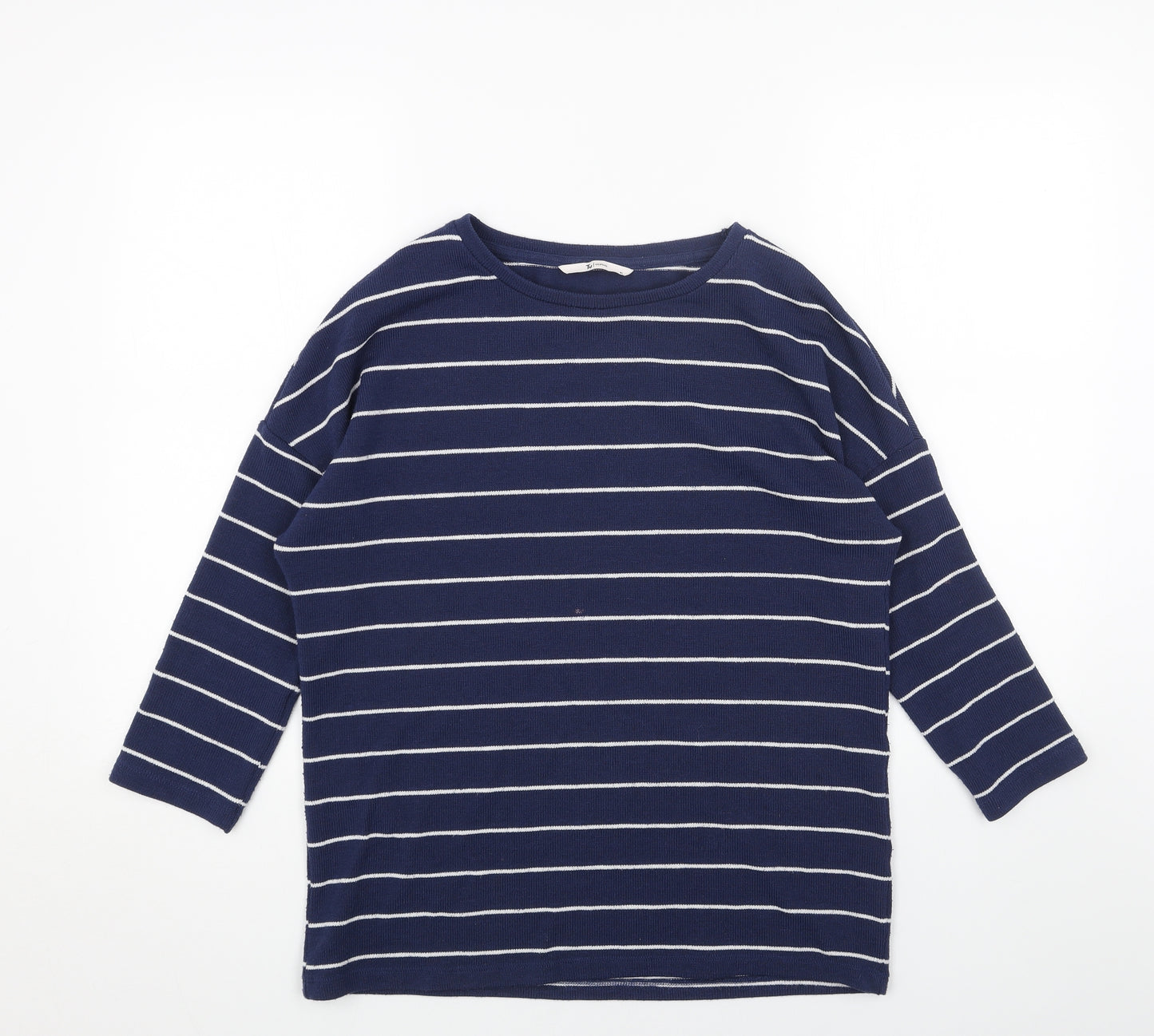 TU Womens Blue Boat Neck Striped Acrylic Pullover Jumper Size 10