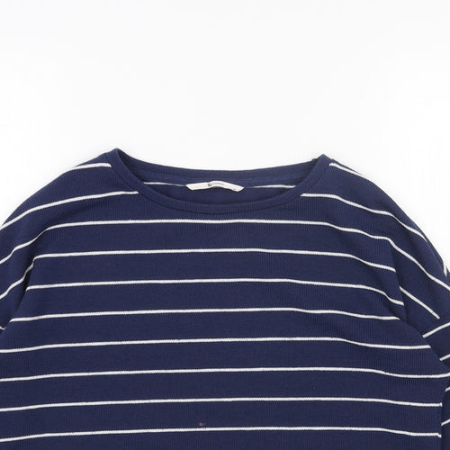 TU Womens Blue Boat Neck Striped Acrylic Pullover Jumper Size 10