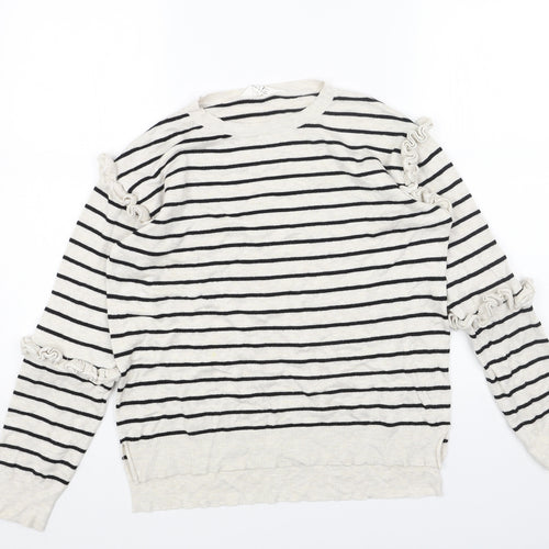ININE Womens Grey Scoop Neck Striped Cotton Pullover Jumper Size 10