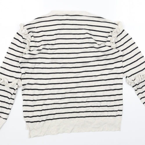 ININE Womens Grey Scoop Neck Striped Cotton Pullover Jumper Size 10