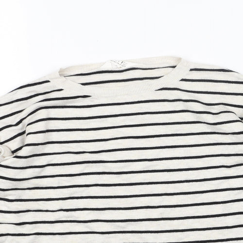ININE Womens Grey Scoop Neck Striped Cotton Pullover Jumper Size 10