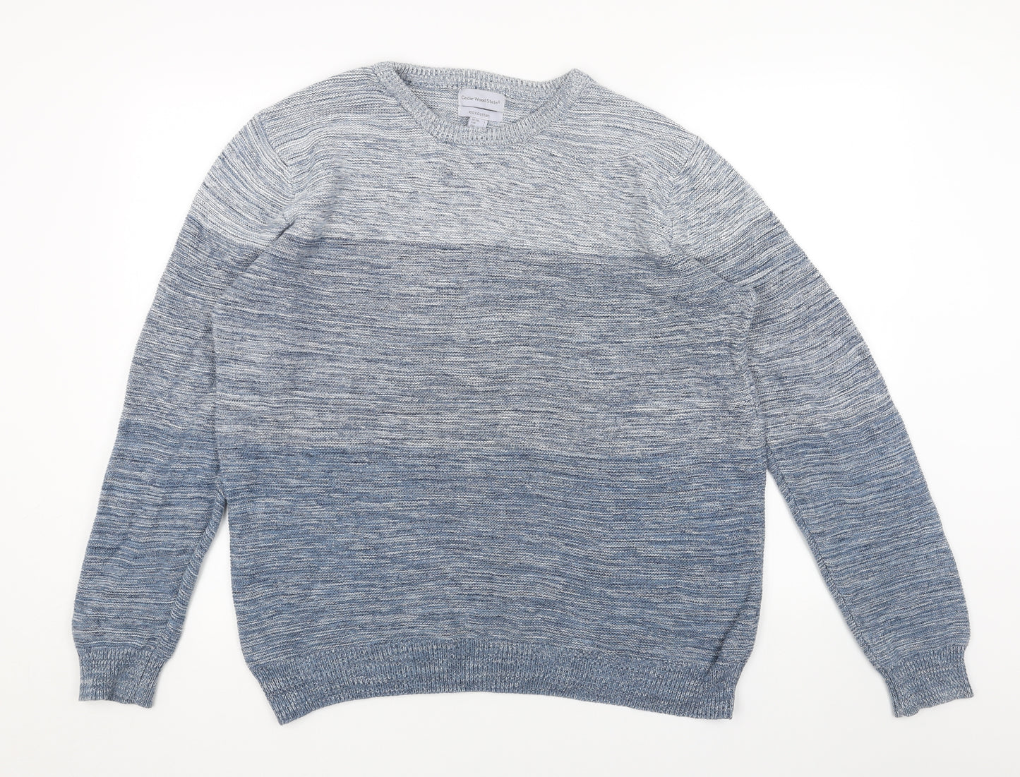 Cedar Wood State Mens Blue Round Neck Cotton Pullover Jumper Size L