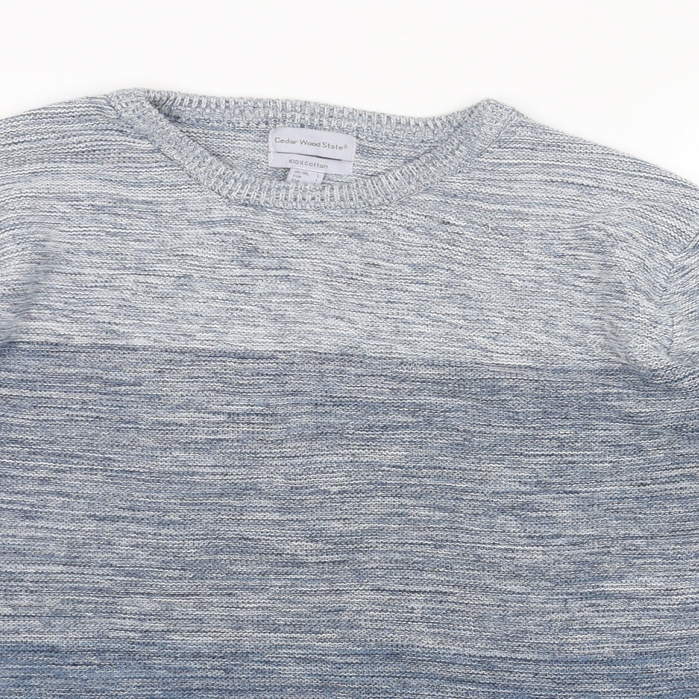 Cedar Wood State Mens Blue Round Neck Cotton Pullover Jumper Size L