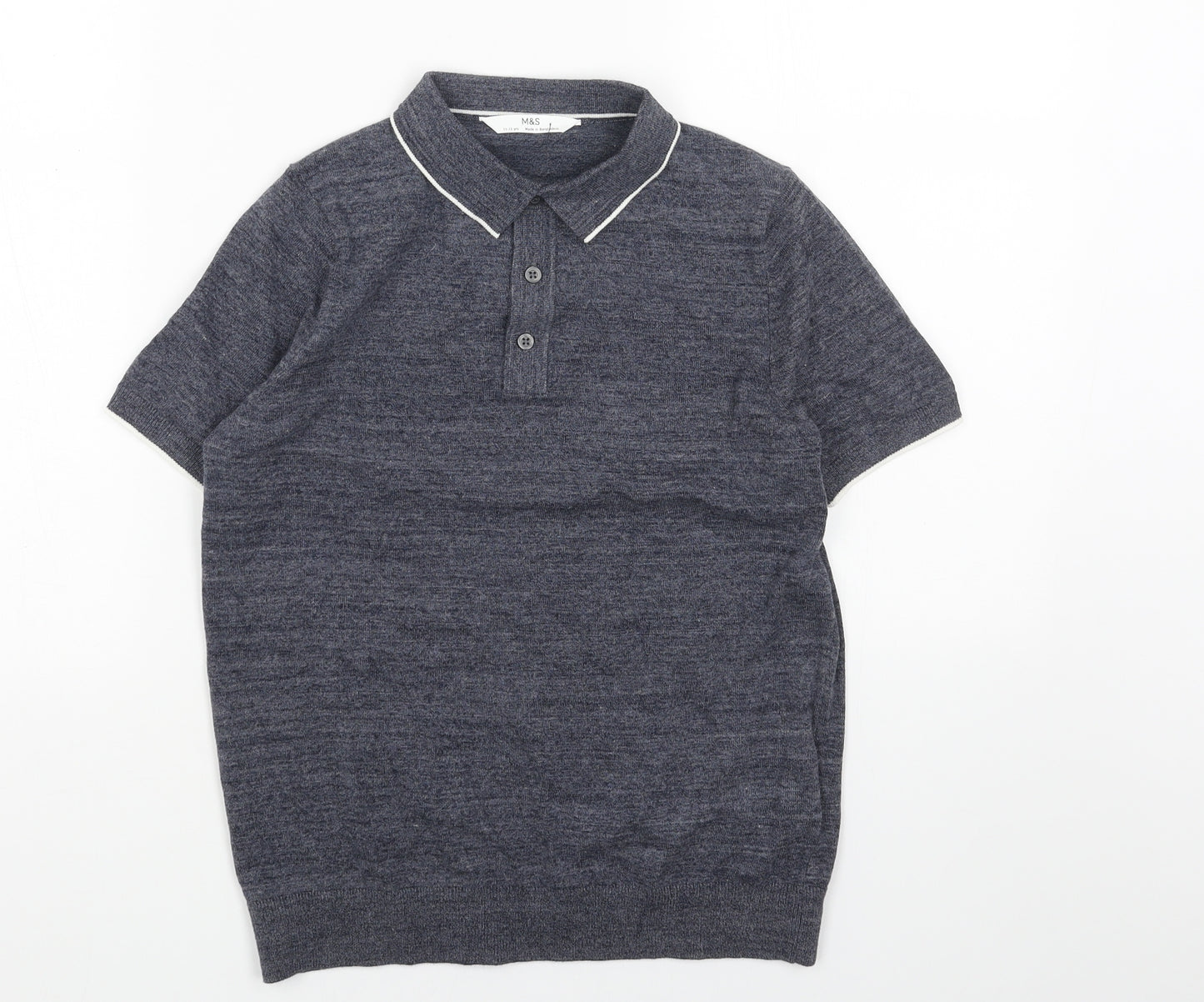 Marks and Spencer Boys Blue Cotton Basic Polo Size 11-12 Years Collared Button