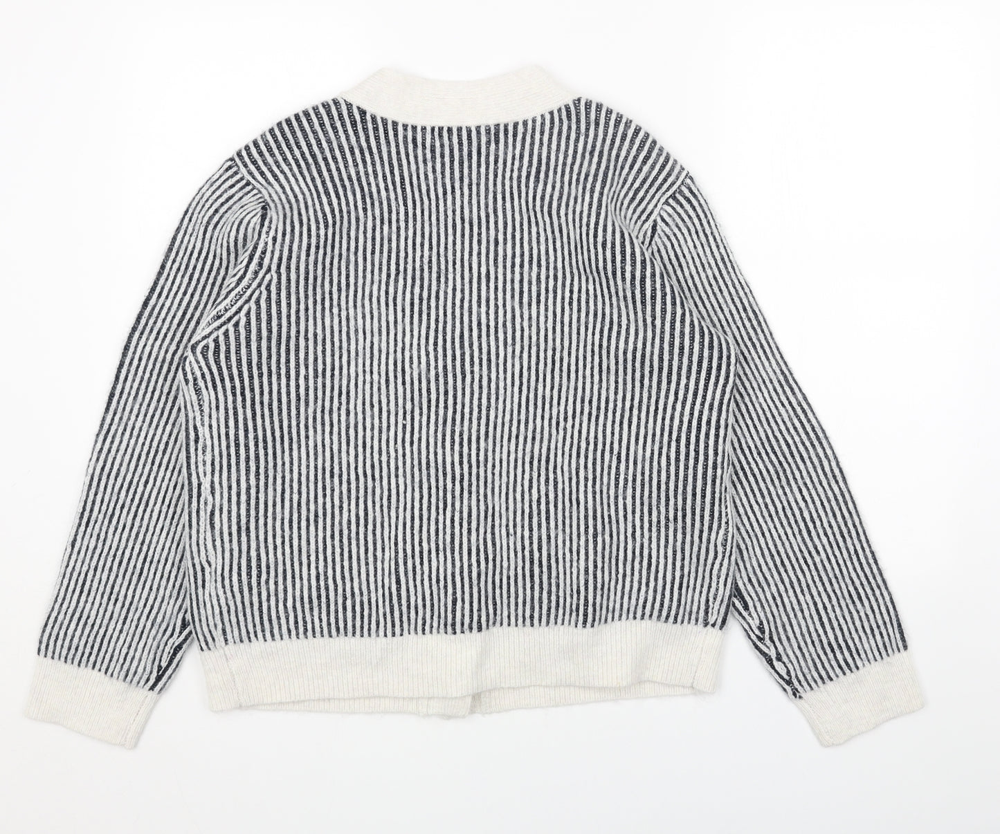Marks and Spencer Womens Blue V-Neck Striped Acrylic Cardigan Jumper Size M