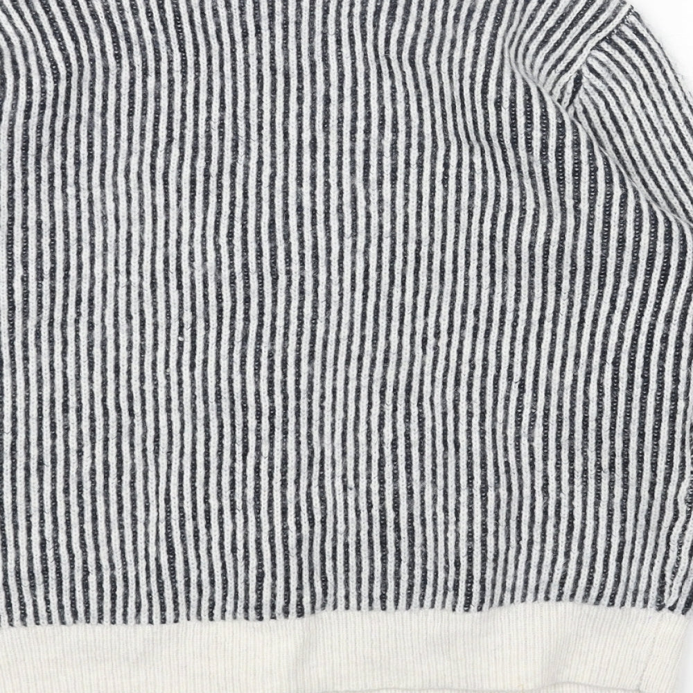 Marks and Spencer Womens Blue V-Neck Striped Acrylic Cardigan Jumper Size M