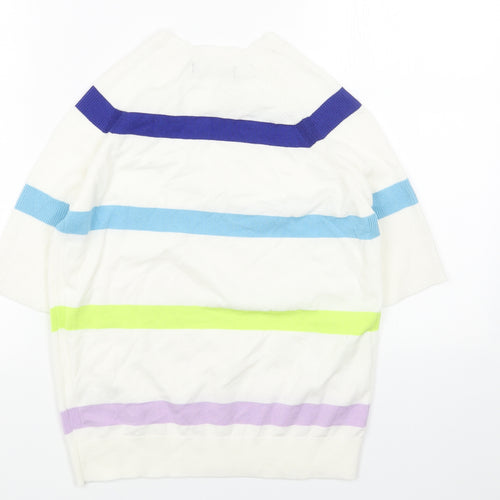 Marks and Spencer Womens White Round Neck Striped Cotton Pullover Jumper Size S