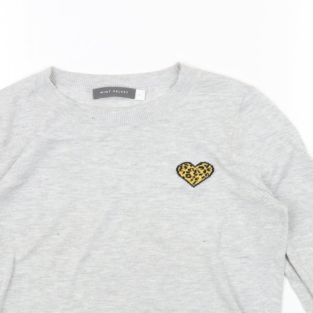 Mint Velvet Womens Grey Round Neck Acrylic Pullover Jumper Size 8 - Love Heart