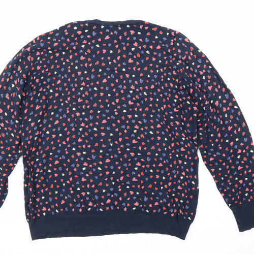 NEXT Womens Blue Scoop Neck Geometric Viscose Pullover Jumper Size L - Heart Print