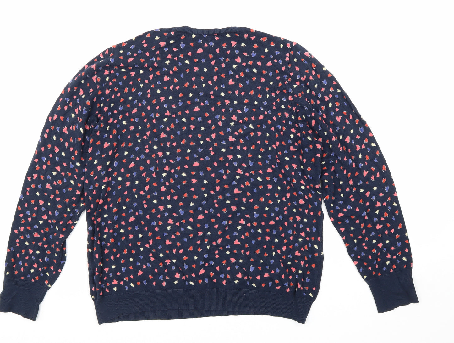 NEXT Womens Blue Scoop Neck Geometric Viscose Pullover Jumper Size L - Heart Print