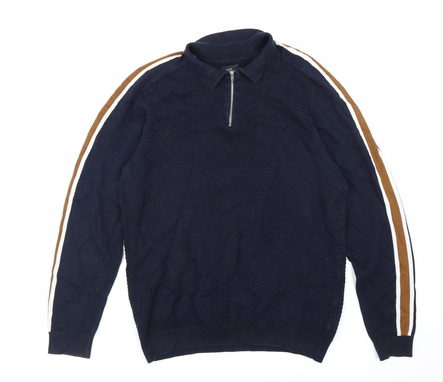 NEXT Mens Blue Collared Cotton Pullover Jumper Size S